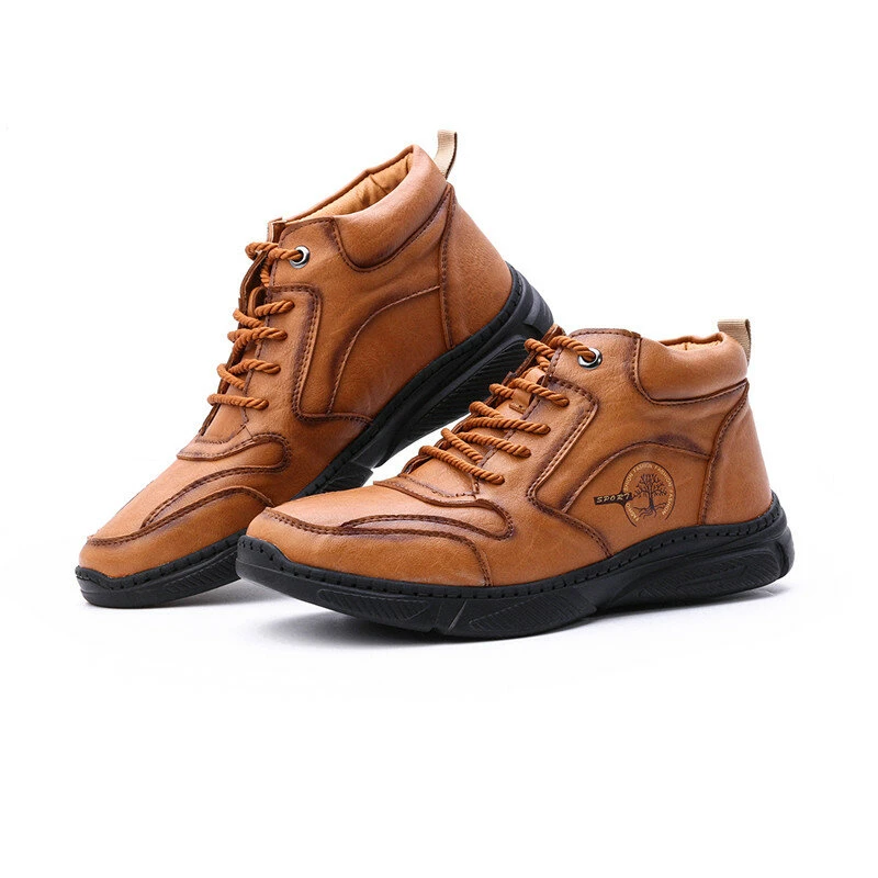 (image for) Men's High Top Boots Winter PU Leather Ankle Boots Fur Lined Warm Slip Resistant Waterproof Casual Shoes Outdoor Mountaineering Hiking Shoes